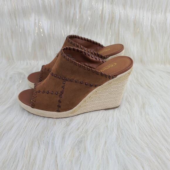 Crown Vintage Mariana Brown Wedge Espadrilles Patchwork Stich Open Toe Sandals 8 - Picture 3 of 10